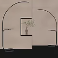 Modern Arched Floor Lamps With Black Base Shelf Vase Plant And White Wall