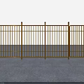 Golden Metal Fence Standing On Gray Ground With Blue Sky Sea View And Hills