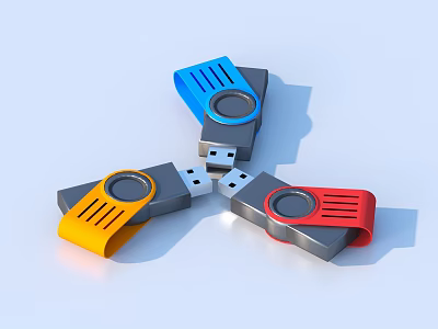 Colorful USB Flash Drives With Modern Metallic Finish And Circular Buttons 3d model