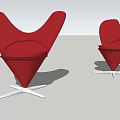 Stylish Red Heart Shaped Leisure Chair With Curved Back And Metal Cross Base