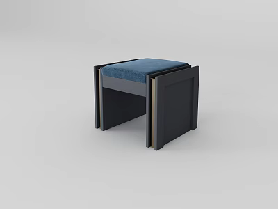 Modern Sofa Stool With Black Frame And Blue Cushion Design 3d model