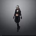 Silver Haired Woman In Black Leather Jacket And Combat Boots Standing