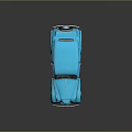 Vintage Blue Sedan Car Model with Classic Rounded Body on Reflective Black Surface