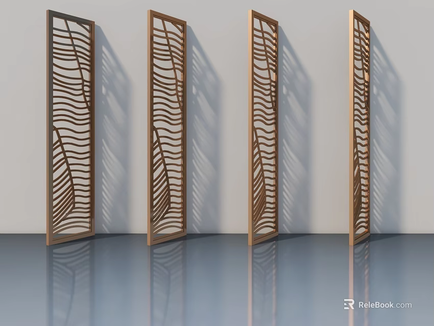 Bronze Decorative Swing Doors With Carved Wave Patterns For Modern Interior Design 3d model 