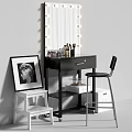Modern Black Dressing Table With Lighted Mirror Cosmetics Black Chair And White Stool