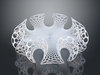 White Modern Decorative Household Bowl With Intricate Hollow Mesh Structure And Geometric Patterns 3d model