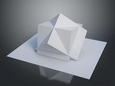 Minimalist White Geometric Polyhedron Sculpture With Faceted Structure On White Base 3d model
