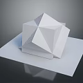 Minimalist White Geometric Polyhedron Sculpture With Faceted Structure On White Base