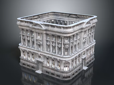 Classical Multi Story Building With Ornate Facade Arched Windows And Symmetrical Design 3d model
