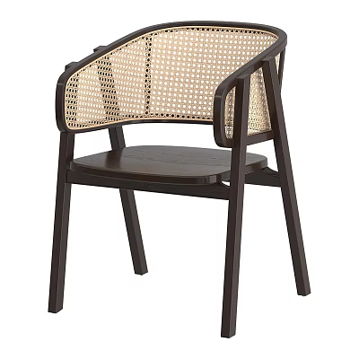 Minimalist Leisure Chair Featuring Dark Wooden Frame And Woven Rattan Backrest 3d model