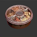 Round Divided Lunch Box With Noodles Vegetables Tofu And Central Sauce