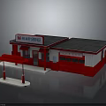 Gas Station Equipment With Fuel Pump Red White Building And Fast Navy Service Sign