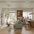 Cozy Living and Dining Room Interior With Chandelier Sofa Dining Table And Wooden Floor