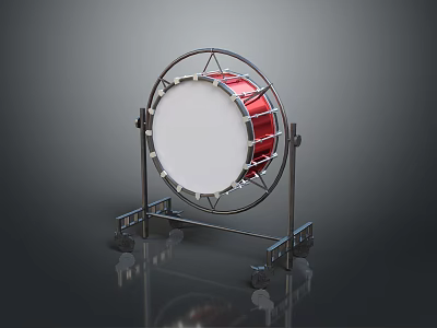 High Quality Red Marching Drum with Metal Stand and Rolling Wheels 3d model