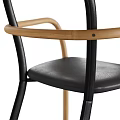 Modern Minimalist Single Chair Design With Wooden Frame Black Metal Legs And Leather Seat