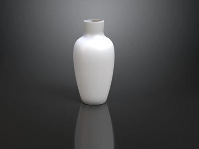 Minimalist White Ceramic Vase With Fresh Flowers On Black Glossy Surface 3d model