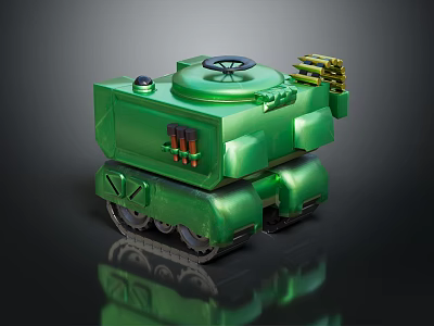 Green Tank Inspired Furniture Design With Track Details And Decorative Elements 3d model