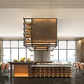Modern Restaurant Interior With Large Windows Central Wine Rack Bar And Hanging Lights