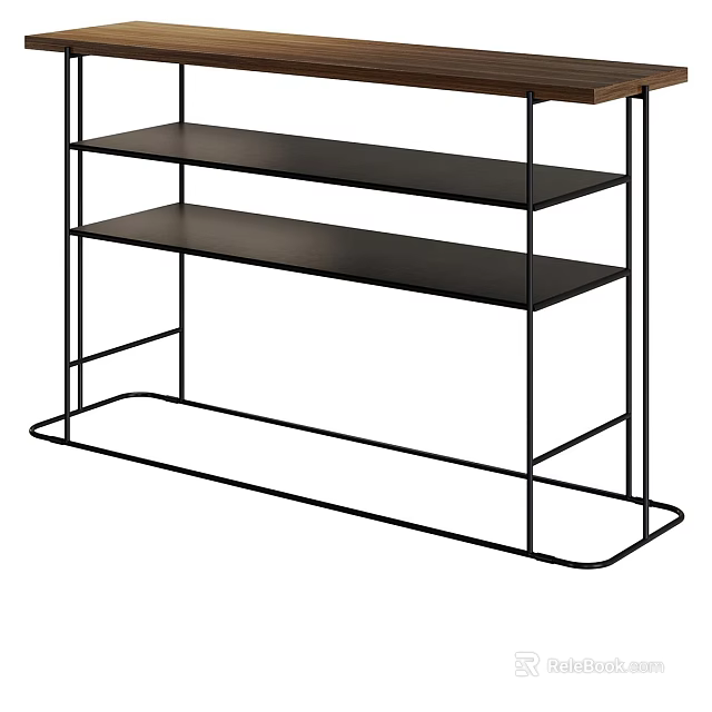 Sleek Black Decorative Cabinet With Metal Frame And Multiple Shelves For Home Decor 3d model 