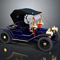 Classic Dark Blue Vintage Car With Black Top Gold Accents And Retro Headlights