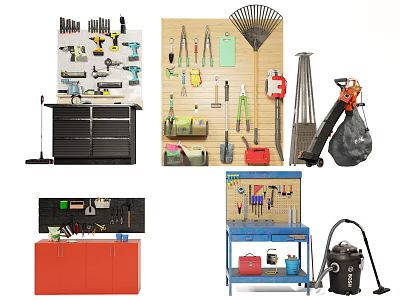 Essential Hardware Tools Collection with Tool Racks Storage Cabinets and Workshop Gear 3d model