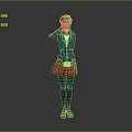 Anime Game Movie Character With Black Hair Blue Coat Red Bow Tie Red Pleated Skirt