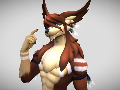 Tribal Style Battle Axe For Muscular 3D Character With Brown White Fur And Horns 3d model