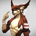Tribal Style Battle Axe For Muscular 3D Character With Brown White Fur And Horns