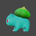 Cute Blue Green Game Movie Character With Red Eyes And Green Leaf On Back