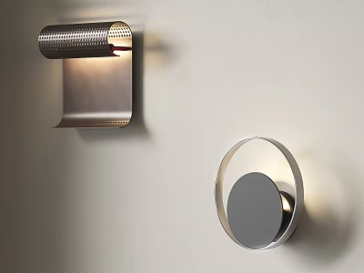 Modern Wall Lamps With Metal Frame Unique Shapes Mounted On White Wall Soft Lighting 3d model
