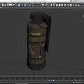 Military Weapon Grenade With Brown Body Yellow Caution Label And Metal Ring Handle