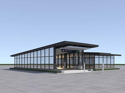 Modern Station Building with Glass Curtain Walls Black Roof and Open Plaza Area 3d model