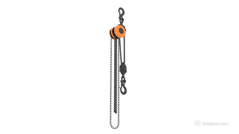 Orange Black Chain Hoist Hardware Tool With Heavy Duty Chain And Hook 3d model 