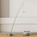 Modern Arched Floor Lamps Design with Black Base Wooden Floor White Wall Interior and Books