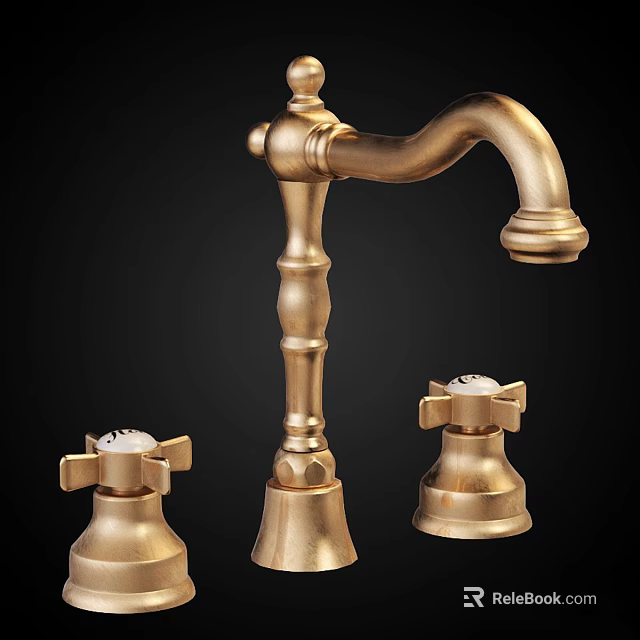 Elegant Vintage Golden Brass Faucet With Two Separate Control Handles Design 3d model 