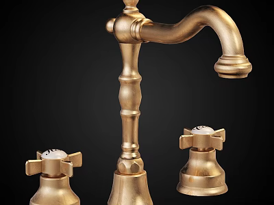 Elegant Vintage Golden Brass Faucet With Two Separate Control Handles Design 3d model