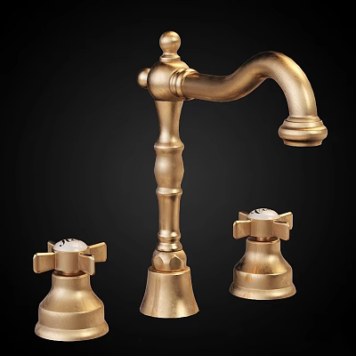 Elegant Vintage Golden Brass Faucet With Two Separate Control Handles Design 3d model