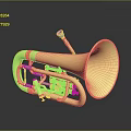Golden Shiny Tuba With Brass Construction Bell And Valves On Reflective Surface