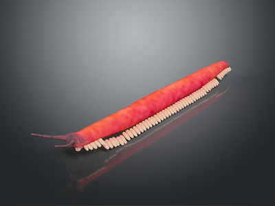 Red Long Bodied Millipede With Numerous Legs On Dark Background 3d model