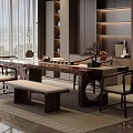 Modern Chinese Style Tea Room With Wooden Table And Traditional Furniture