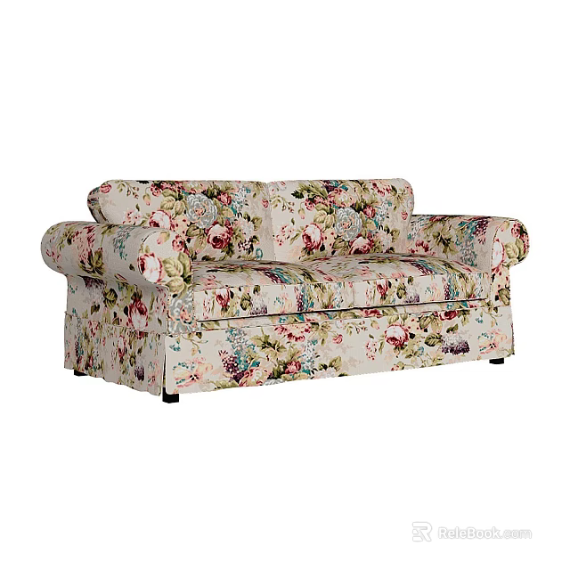 Stylish Multi Seater Sofa With Floral Pattern For Comfortable Living Room 3d model 