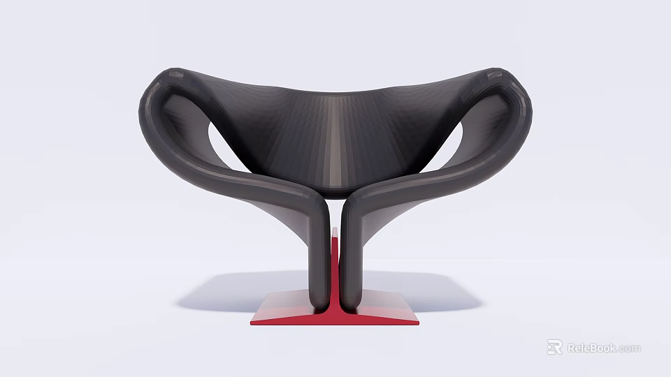 Modern Curved Back Accent Chair With Black Upholstery And Red Base Design 3d model 