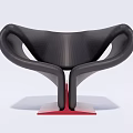 Modern Curved Back Accent Chair With Black Upholstery And Red Base Design