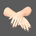 Crossed Hands With Well Manicured Nails And Dark Red Polish On Gray Background