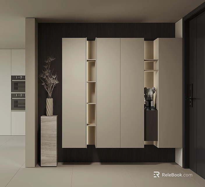 Modern Minimalist Shoe Cabinet With Open Storage Shelves And Sleek Design 3d model 
