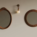 Oval And Round Mirrors With Wooden Frames On Wall With Light Bulb 3d model