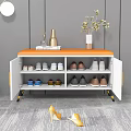Sofa Bench with White Cabinet Orange Padded Top Golden Handles Black Legs in Modern Room