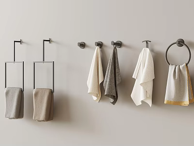 Modern Bathroom Wall Mounted Towel Racks With Gray White And Yellow Trim Towels 3d model