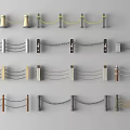 Different Fence Styles Featuring Rope Chain And Wooden Stone Posts Collection 3d model