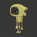 Blue Robot Character 3D Model With Yellow Eyes White Accents Antenna And Long Legs